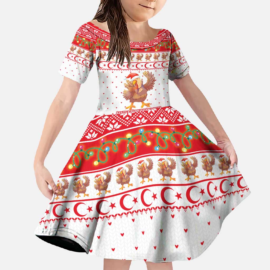 Turkey Christmas Family Matching Off Shoulder Maxi Dress and Hawaiian Shirt with Santa Turkey Red Crescent Pattern Snowmen and Festive Lights - Wonder Print Shop