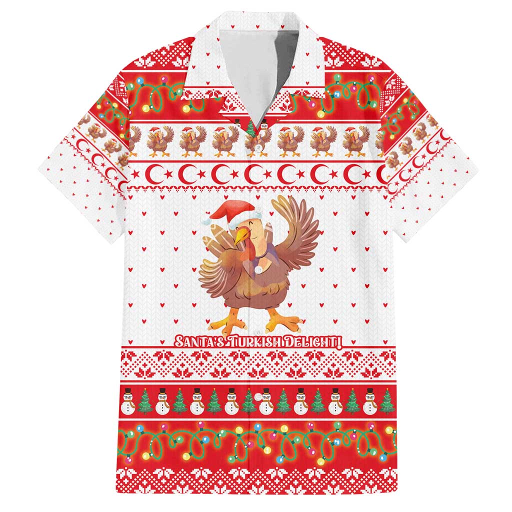 Turkey Christmas Family Matching Off Shoulder Maxi Dress and Hawaiian Shirt with Santa Turkey Red Crescent Pattern Snowmen and Festive Lights - Wonder Print Shop