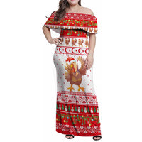 Turkey Christmas Family Matching Off Shoulder Maxi Dress and Hawaiian Shirt with Santa Turkey Red Crescent Pattern Snowmen and Festive Lights - Wonder Print Shop