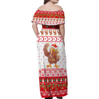 Turkey Christmas Family Matching Off Shoulder Maxi Dress and Hawaiian Shirt with Santa Turkey Red Crescent Pattern Snowmen and Festive Lights - Wonder Print Shop