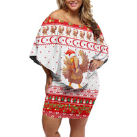 Turkey Christmas Family Matching Off Shoulder Short Dress and Hawaiian Shirt with Santa Turkey Red Crescent Pattern Snowmen and Festive Lights - Wonder Print Shop