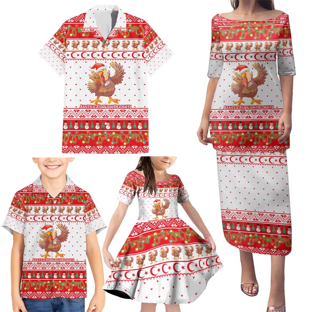 Turkey Christmas Family Matching Puletasi and Hawaiian Shirt with Santa Turkey Red Crescent Pattern Snowmen and Festive Lights - Wonder Print Shop