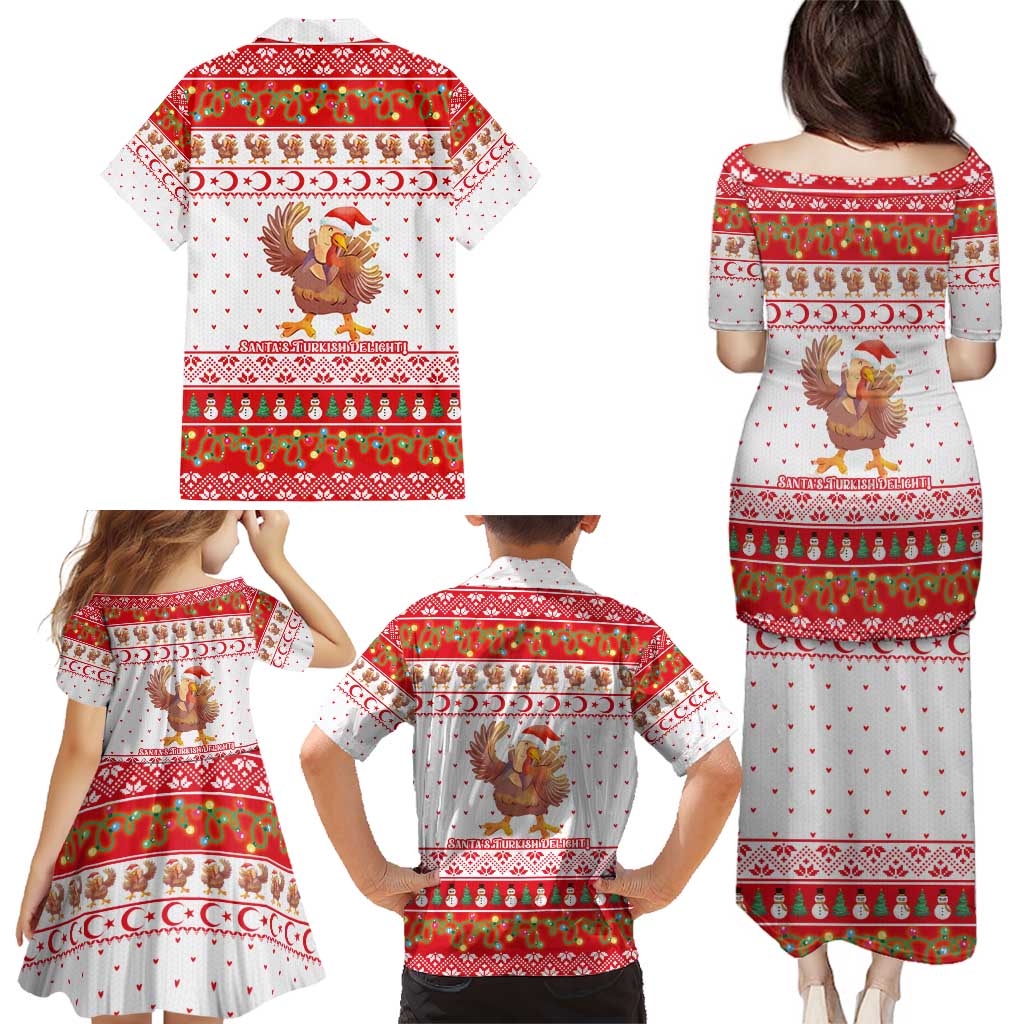 Turkey Christmas Family Matching Puletasi and Hawaiian Shirt with Santa Turkey Red Crescent Pattern Snowmen and Festive Lights - Wonder Print Shop