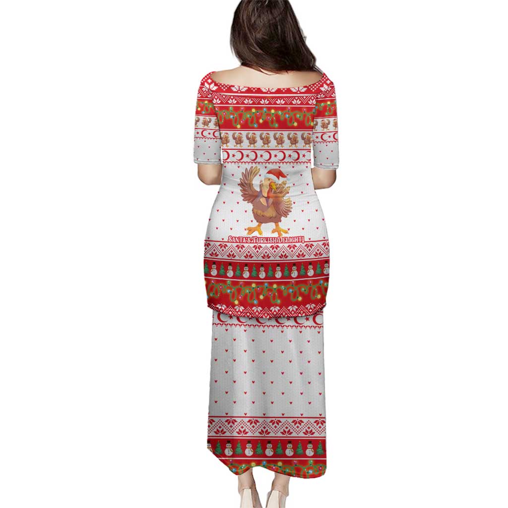 Turkey Christmas Family Matching Puletasi and Hawaiian Shirt with Santa Turkey Red Crescent Pattern Snowmen and Festive Lights - Wonder Print Shop