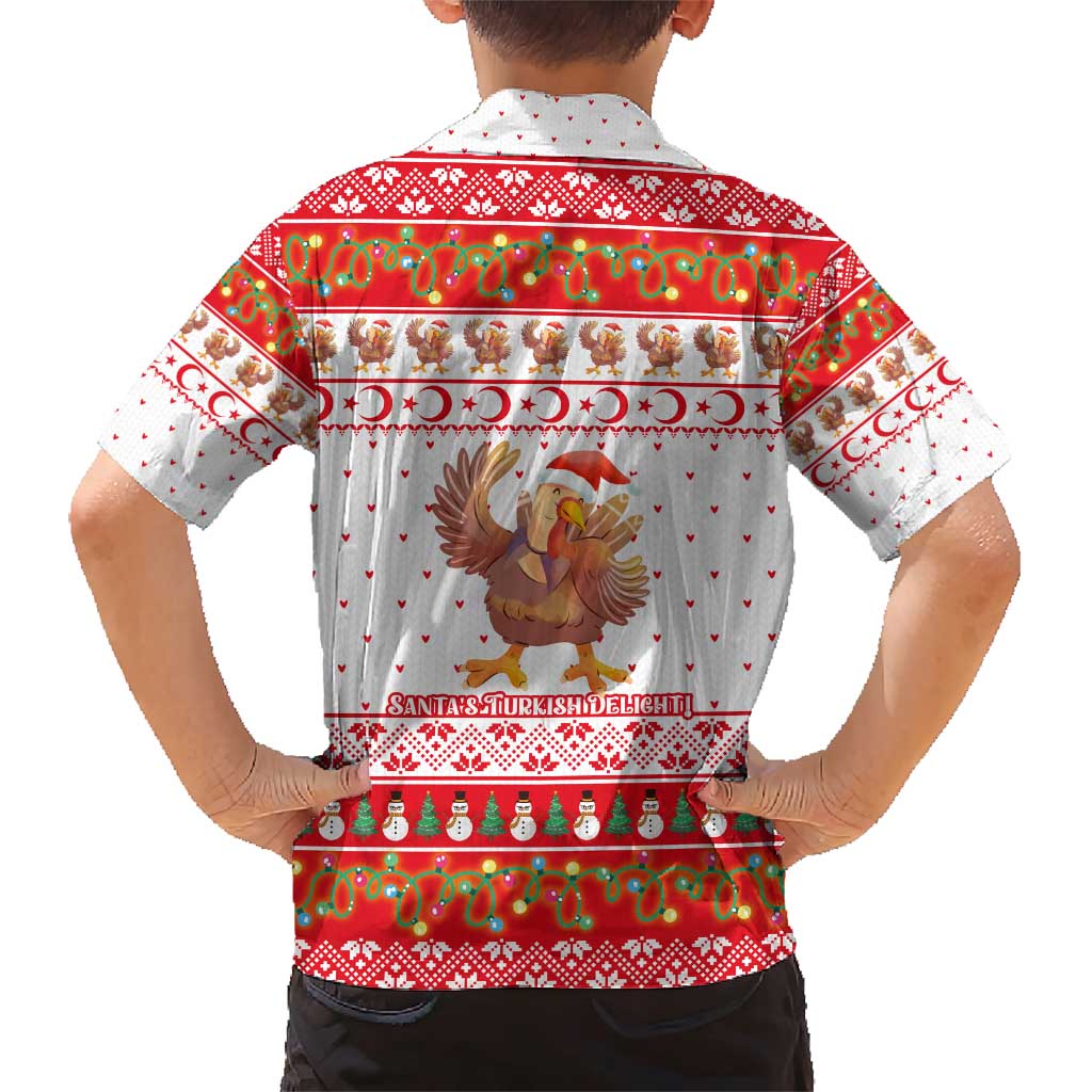 Turkey Christmas Family Matching Short Sleeve Bodycon Dress and Hawaiian Shirt with Santa Turkey Red Crescent Pattern Snowmen and Festive Lights - Wonder Print Shop