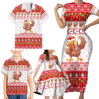 Turkey Christmas Family Matching Short Sleeve Bodycon Dress and Hawaiian Shirt with Santa Turkey Red Crescent Pattern Snowmen and Festive Lights - Wonder Print Shop