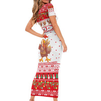 Turkey Christmas Family Matching Short Sleeve Bodycon Dress and Hawaiian Shirt with Santa Turkey Red Crescent Pattern Snowmen and Festive Lights - Wonder Print Shop