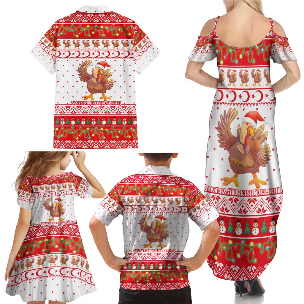Turkey Christmas Family Matching Summer Maxi Dress and Hawaiian Shirt with Santa Turkey Red Crescent Pattern Snowmen and Festive Lights - Wonder Print Shop