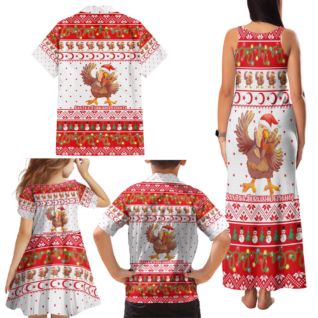 Turkey Christmas Family Matching Tank Maxi Dress and Hawaiian Shirt with Santa Turkey Red Crescent Pattern Snowmen and Festive Lights - Wonder Print Shop