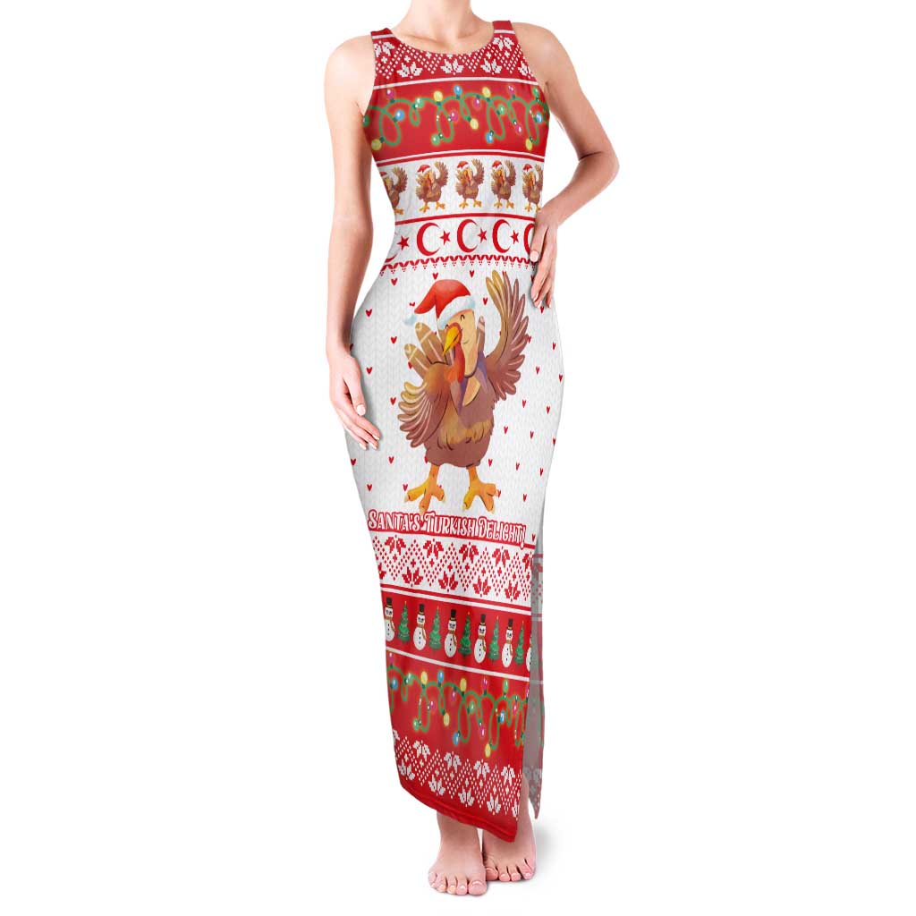 Turkey Christmas Family Matching Tank Maxi Dress and Hawaiian Shirt with Santa Turkey Red Crescent Pattern Snowmen and Festive Lights - Wonder Print Shop