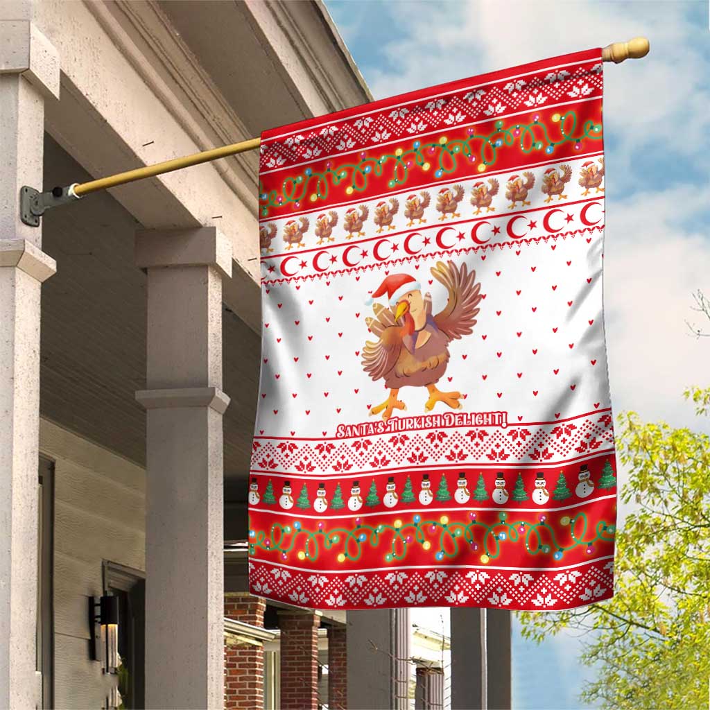 Turkey Christmas Garden Flag with Santa Turkey Red Crescent Pattern Snowmen and Festive Lights - Wonder Print Shop