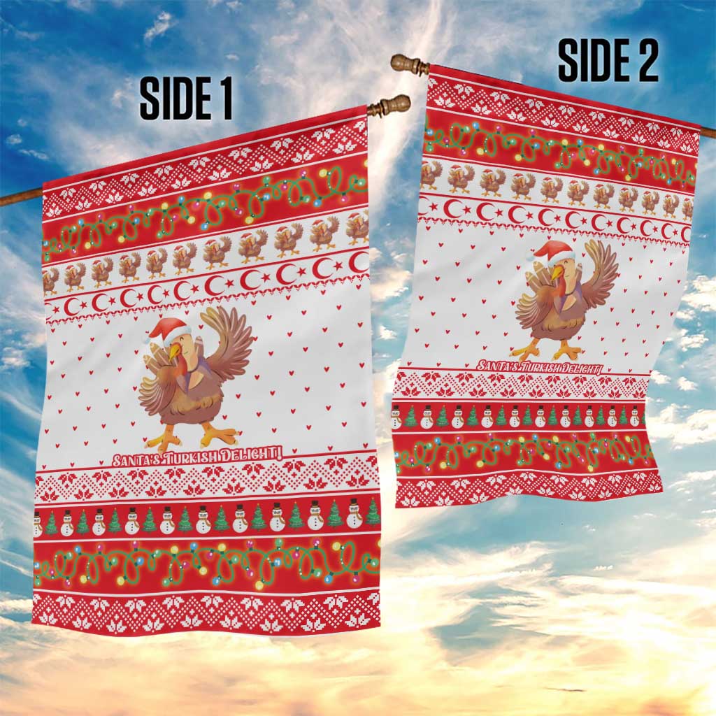 Turkey Christmas Garden Flag with Santa Turkey Red Crescent Pattern Snowmen and Festive Lights - Wonder Print Shop