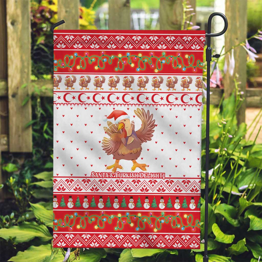 Turkey Christmas Garden Flag with Santa Turkey Red Crescent Pattern Snowmen and Festive Lights - Wonder Print Shop