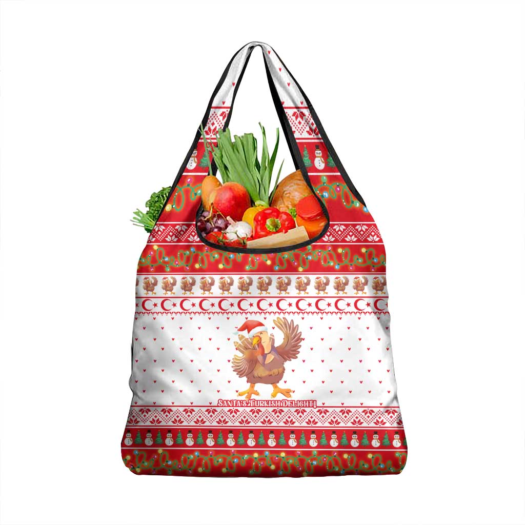 Turkey Christmas Grocery Bag with Santa Turkey Red Crescent Pattern Snowmen and Festive Lights - Wonder Print Shop