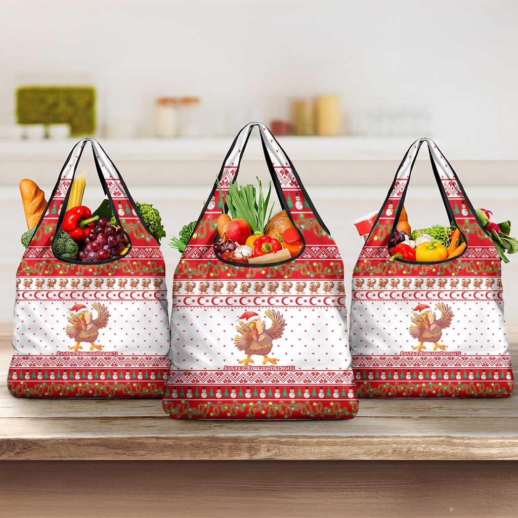 Turkey Christmas Grocery Bag with Santa Turkey Red Crescent Pattern Snowmen and Festive Lights - Wonder Print Shop