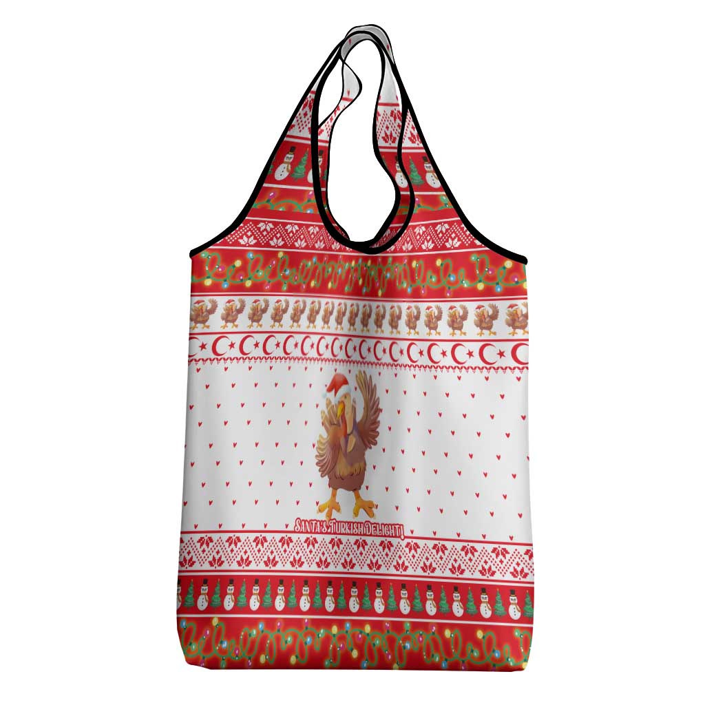 Turkey Christmas Grocery Bag with Santa Turkey Red Crescent Pattern Snowmen and Festive Lights - Wonder Print Shop