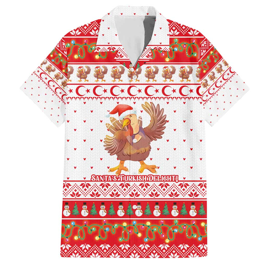 Turkey Christmas Hawaiian Shirt with Santa Turkey Red Crescent Pattern Snowmen and Festive Lights - Wonder Print Shop