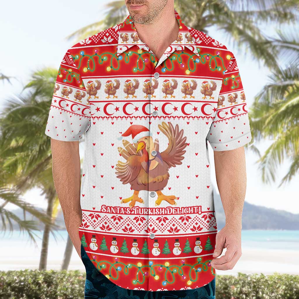 Turkey Christmas Hawaiian Shirt with Santa Turkey Red Crescent Pattern Snowmen and Festive Lights - Wonder Print Shop