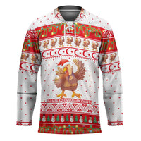 Turkey Christmas Hockey Jersey with Santa Turkey Red Crescent Pattern Snowmen and Festive Lights - Wonder Print Shop