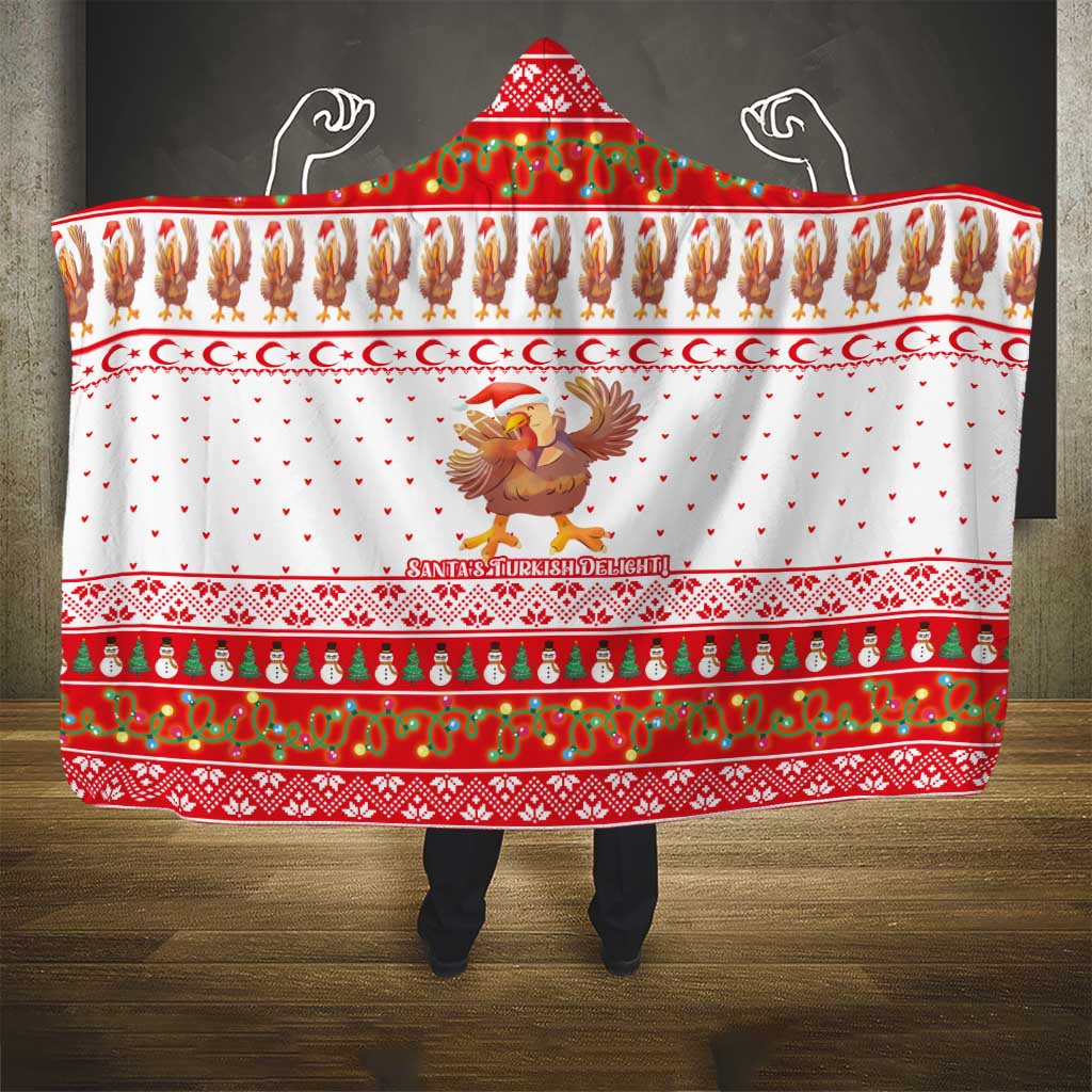 Turkey Christmas Hooded Blanket with Santa Turkey Red Crescent Pattern Snowmen and Festive Lights - Wonder Print Shop
