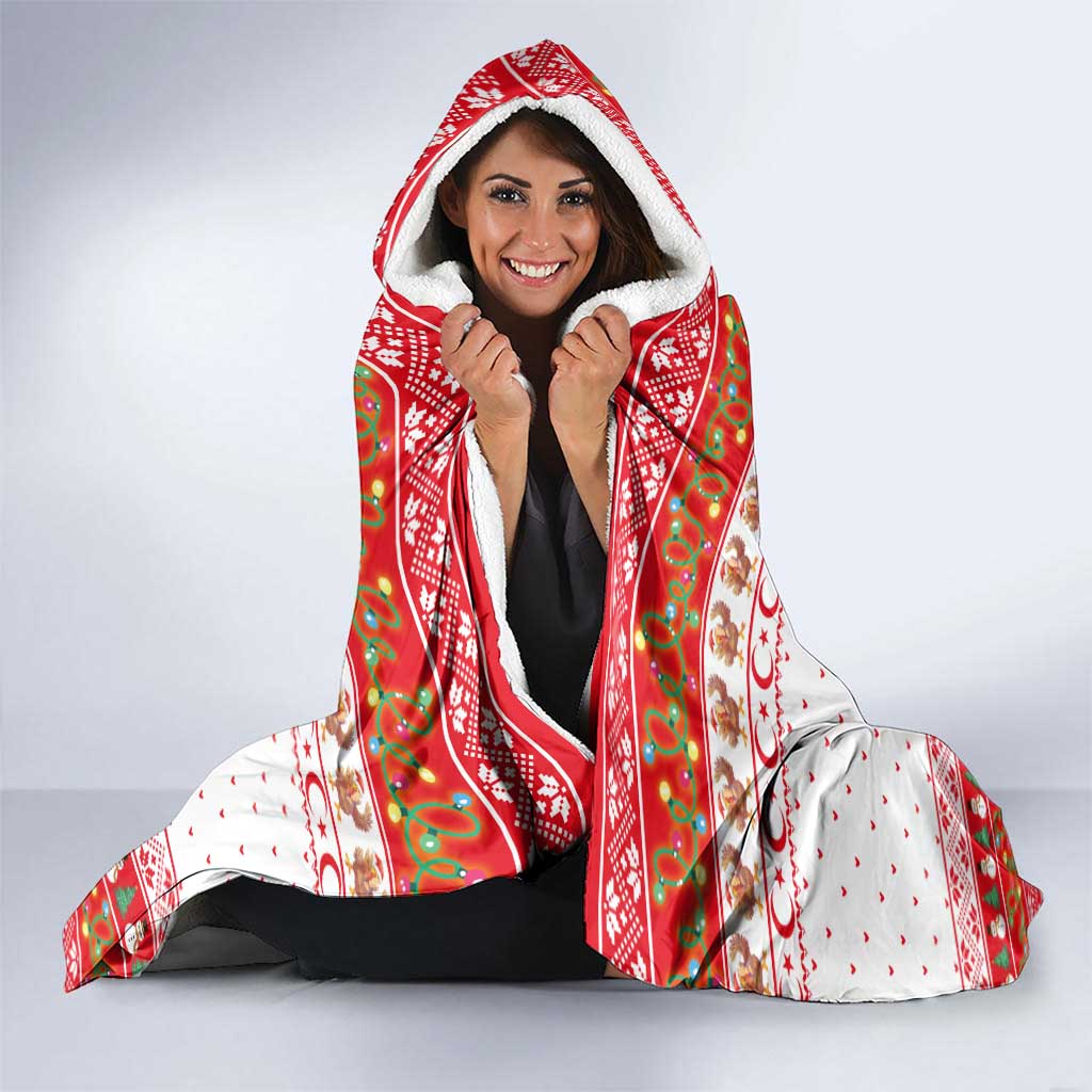 Turkey Christmas Hooded Blanket with Santa Turkey Red Crescent Pattern Snowmen and Festive Lights - Wonder Print Shop