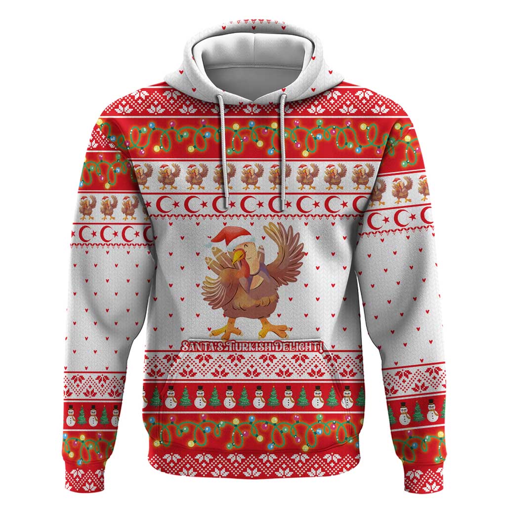 Turkey Christmas Hoodie with Santa Turkey Red Crescent Pattern Snowmen and Festive Lights - Wonder Print Shop