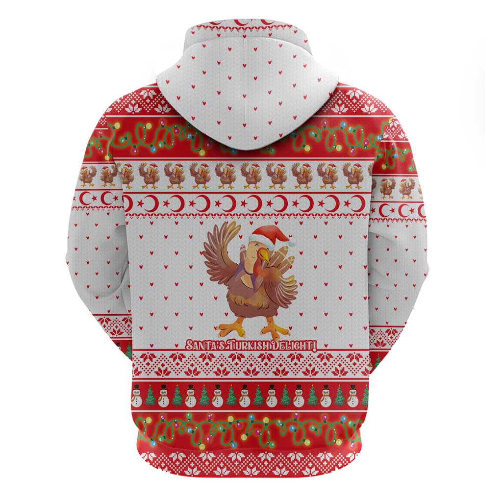 Turkey Christmas Hoodie with Santa Turkey Red Crescent Pattern Snowmen and Festive Lights - Wonder Print Shop