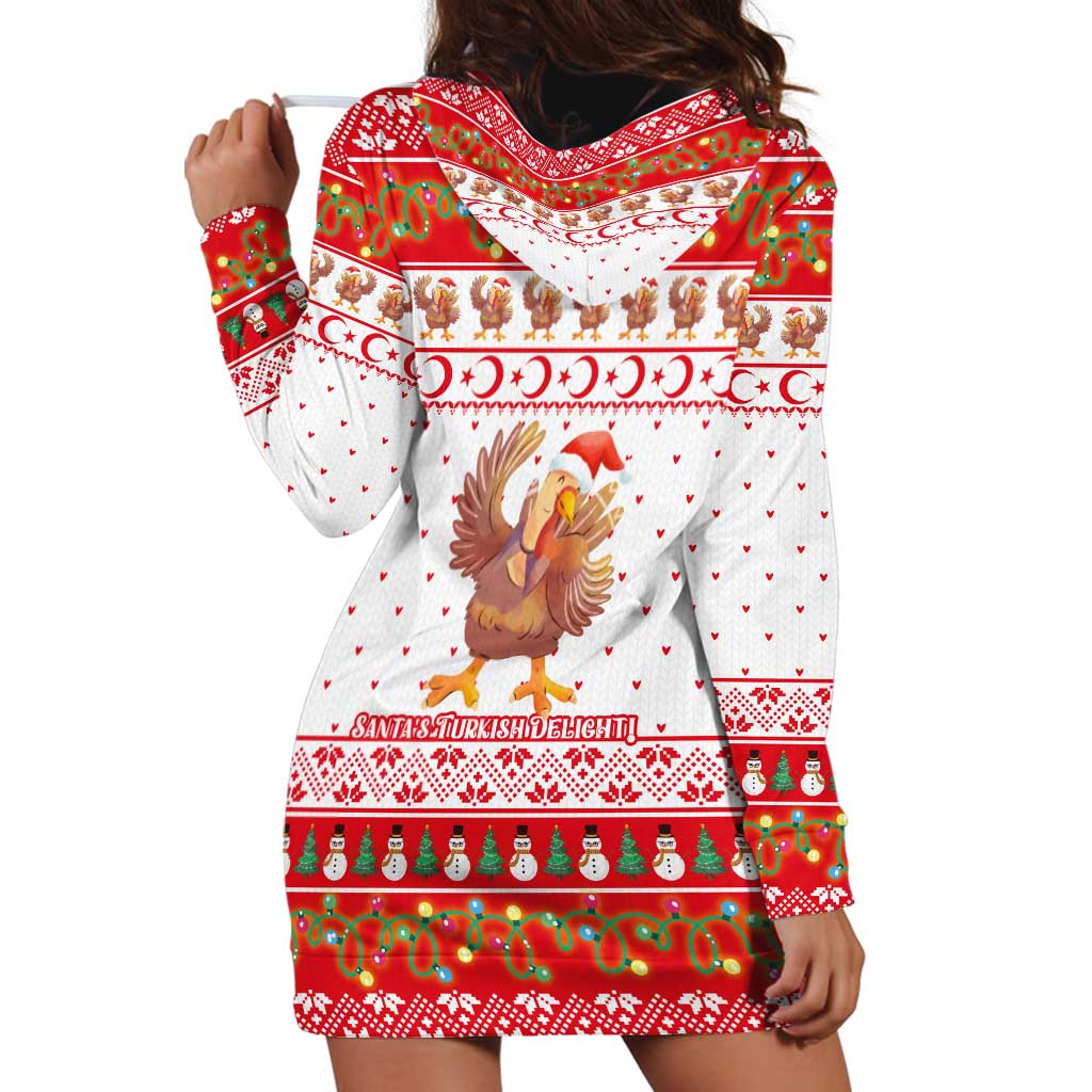 Turkey Christmas Hoodie Dress with Santa Turkey Red Crescent Pattern Snowmen and Festive Lights - Wonder Print Shop