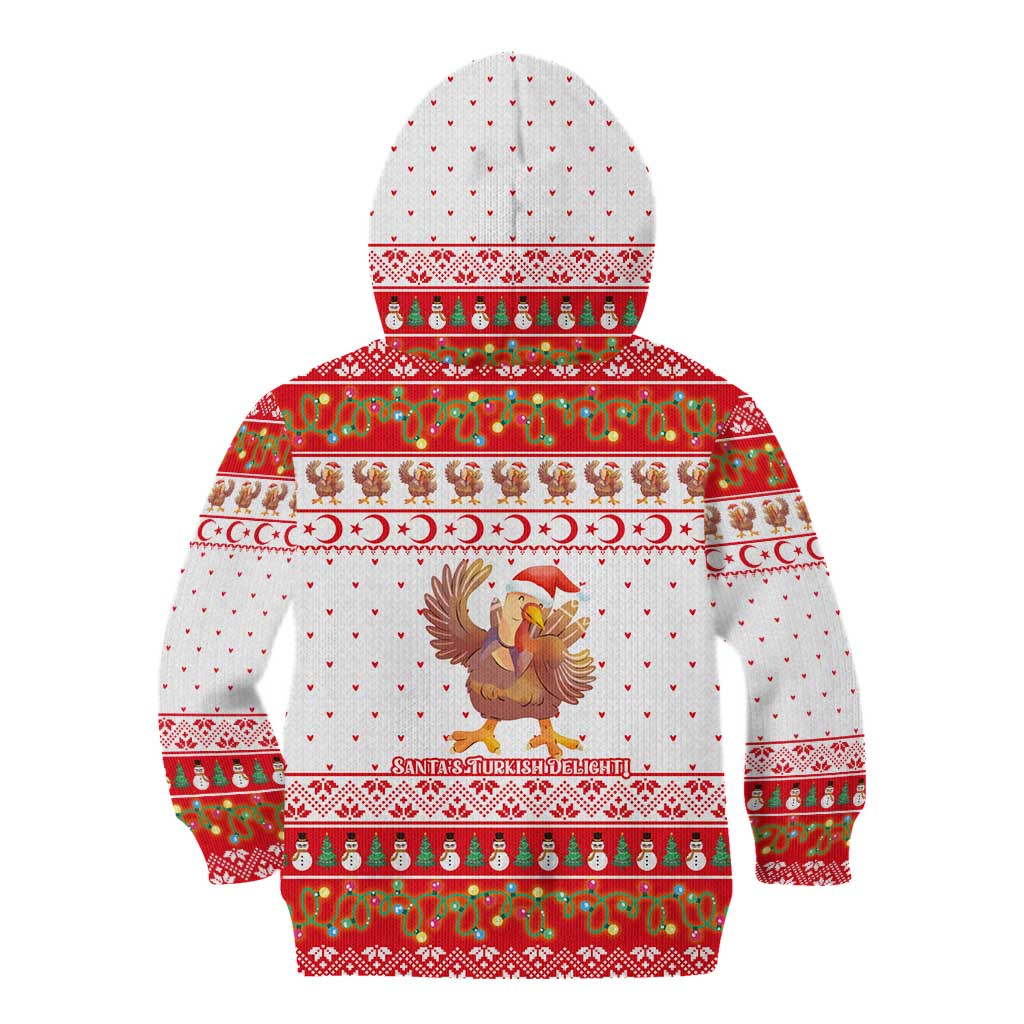 Turkey Christmas Kid Hoodie with Santa Turkey Red Crescent Pattern Snowmen and Festive Lights - Wonder Print Shop