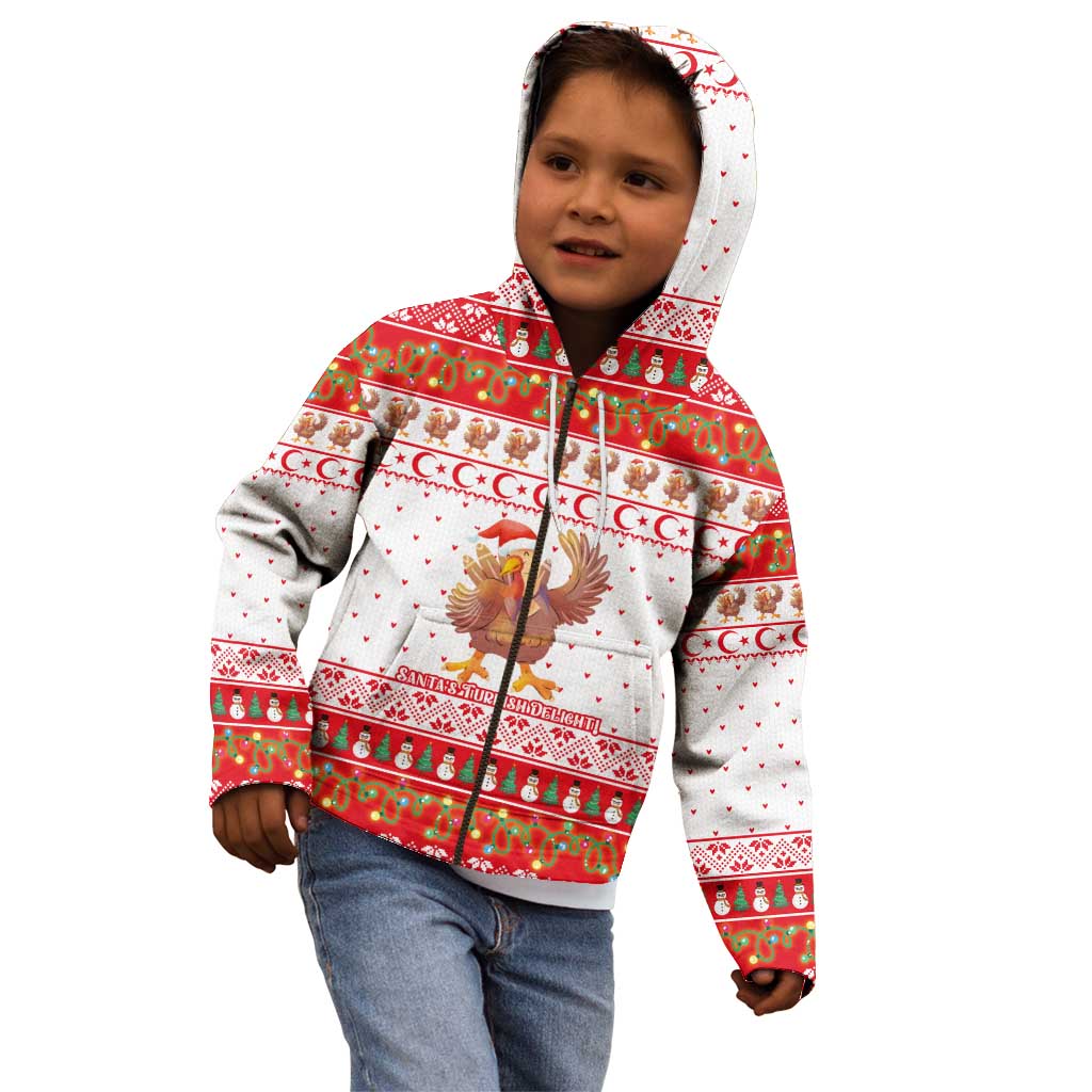 Turkey Christmas Kid Hoodie with Santa Turkey Red Crescent Pattern Snowmen and Festive Lights - Wonder Print Shop
