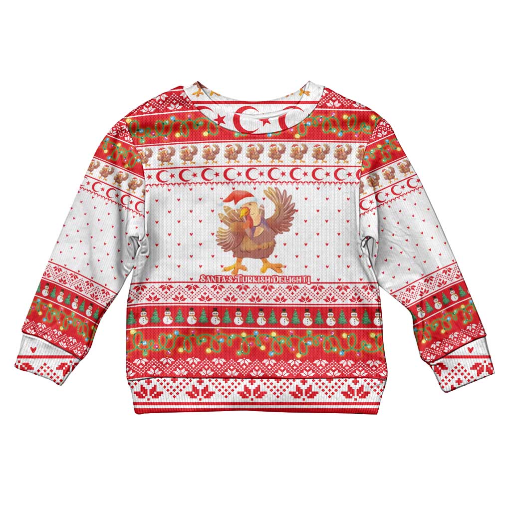 Turkey Christmas Kid Ugly Christmas Sweater with Santa Turkey Red Crescent Pattern Snowmen and Festive Lights - Wonder Print Shop