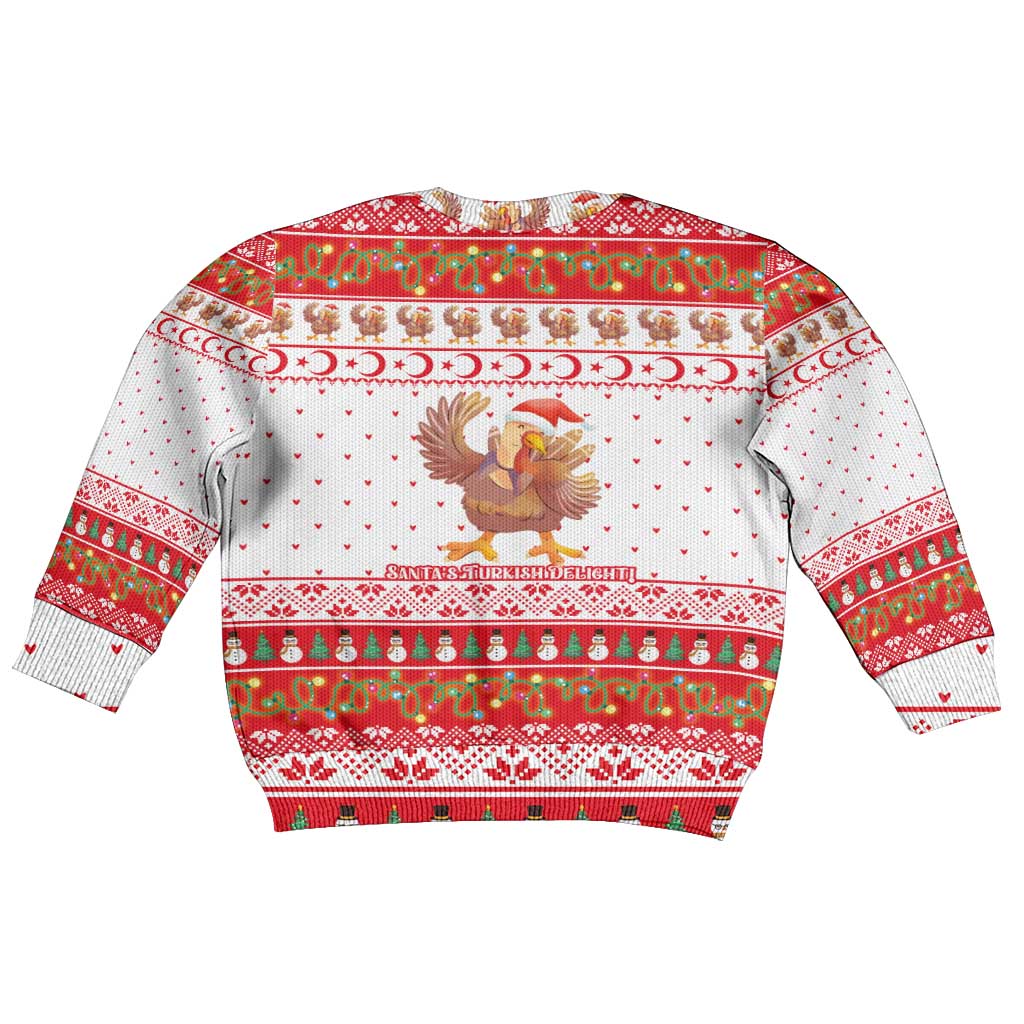 Turkey Christmas Kid Ugly Christmas Sweater with Santa Turkey Red Crescent Pattern Snowmen and Festive Lights - Wonder Print Shop