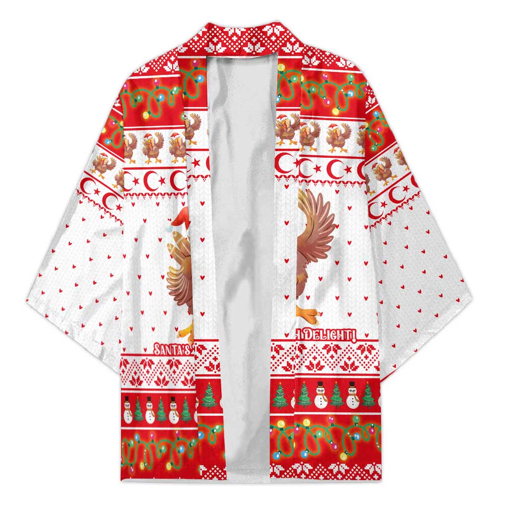 Turkey Christmas Kimono with Santa Turkey Red Crescent Pattern Snowmen and Festive Lights - Wonder Print Shop