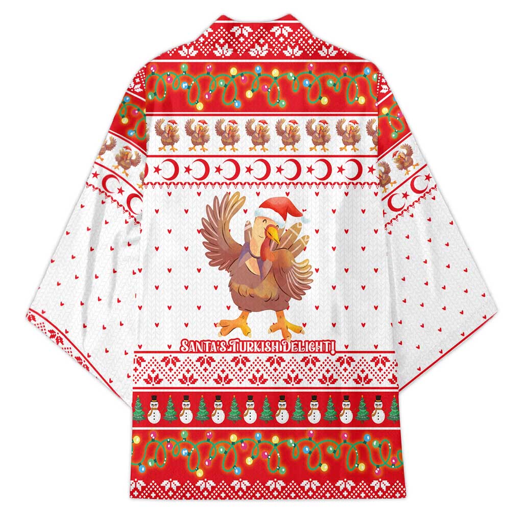 Turkey Christmas Kimono with Santa Turkey Red Crescent Pattern Snowmen and Festive Lights - Wonder Print Shop