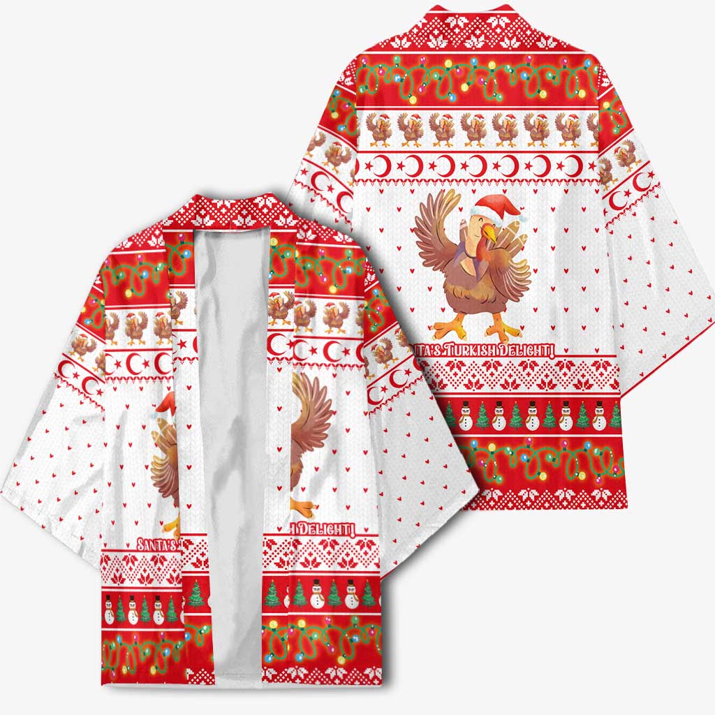 Turkey Christmas Kimono with Santa Turkey Red Crescent Pattern Snowmen and Festive Lights - Wonder Print Shop