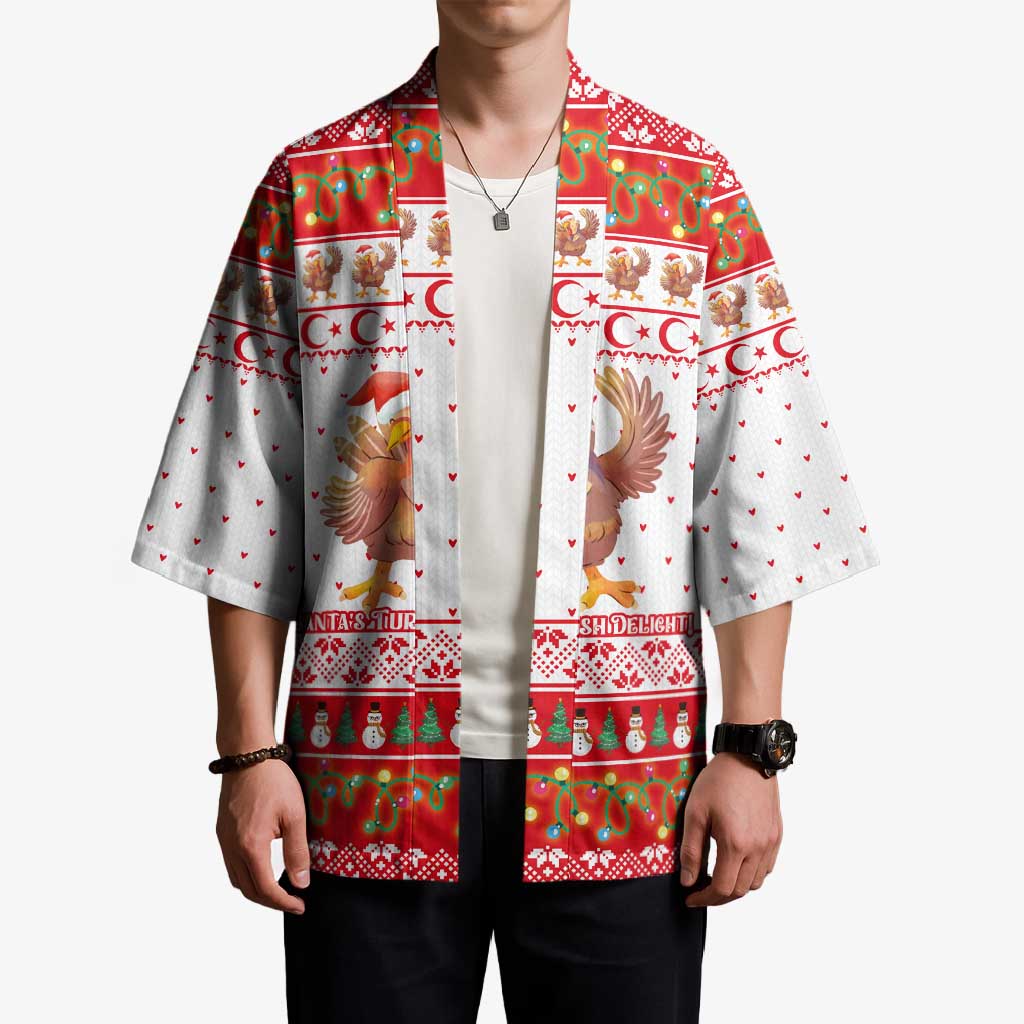 Turkey Christmas Kimono with Santa Turkey Red Crescent Pattern Snowmen and Festive Lights - Wonder Print Shop