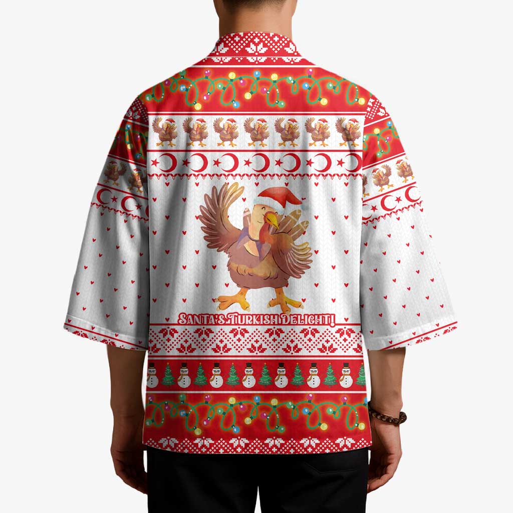 Turkey Christmas Kimono with Santa Turkey Red Crescent Pattern Snowmen and Festive Lights - Wonder Print Shop
