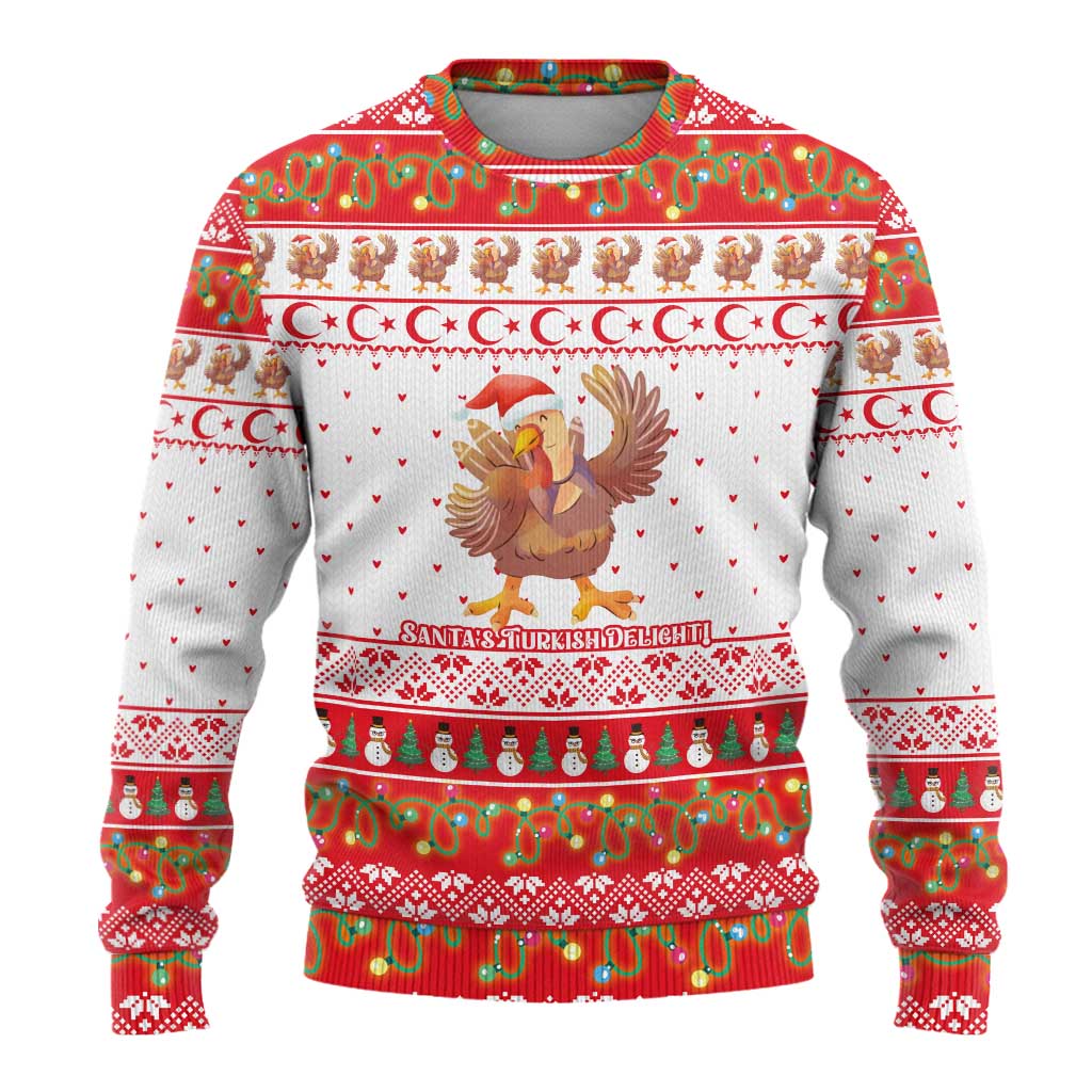 Turkey Christmas Ugly Christmas Sweater with Santa Turkey Red Crescent Pattern Snowmen and Festive Lights - Wonder Print Shop