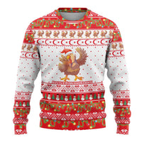 Turkey Christmas Ugly Christmas Sweater with Santa Turkey Red Crescent Pattern Snowmen and Festive Lights - Wonder Print Shop