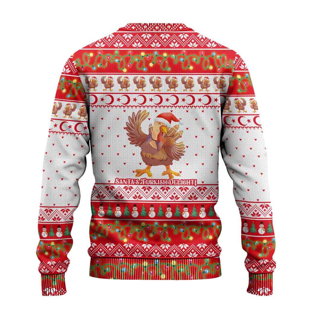Turkey Christmas Ugly Christmas Sweater with Santa Turkey Red Crescent Pattern Snowmen and Festive Lights - Wonder Print Shop