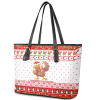 Turkey Christmas Leather Tote Bag with Santa Turkey Red Crescent Pattern Snowmen and Festive Lights - Wonder Print Shop