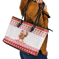 Turkey Christmas Leather Tote Bag with Santa Turkey Red Crescent Pattern Snowmen and Festive Lights - Wonder Print Shop