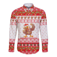 Turkey Christmas Long Sleeve Button Shirt with Santa Turkey Red Crescent Pattern Snowmen and Festive Lights - Wonder Print Shop