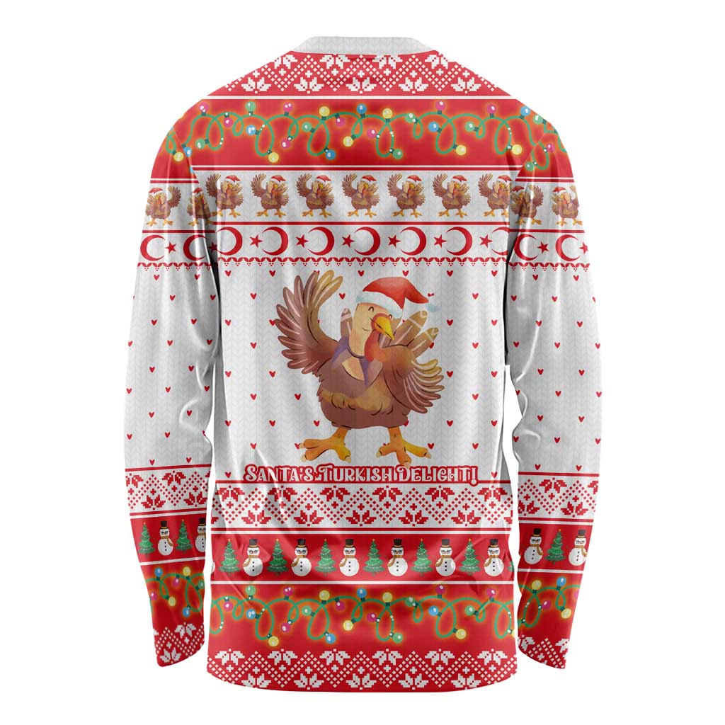Turkey Christmas Long Sleeve Shirt with Santa Turkey Red Crescent Pattern Snowmen and Festive Lights - Wonder Print Shop