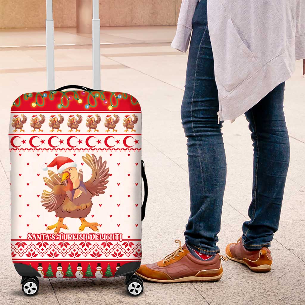 Turkey Christmas Luggage Cover with Santa Turkey Red Crescent Pattern Snowmen and Festive Lights - Wonder Print Shop