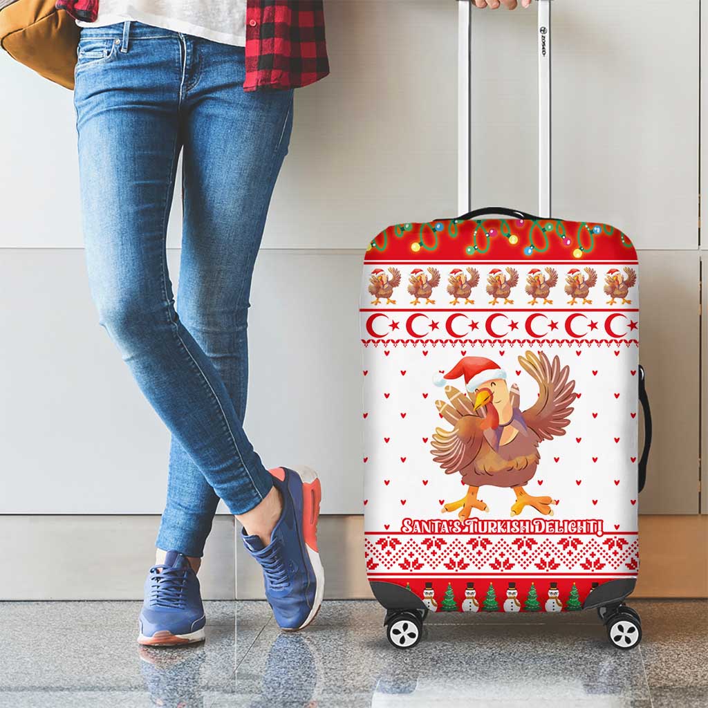 Turkey Christmas Luggage Cover with Santa Turkey Red Crescent Pattern Snowmen and Festive Lights - Wonder Print Shop