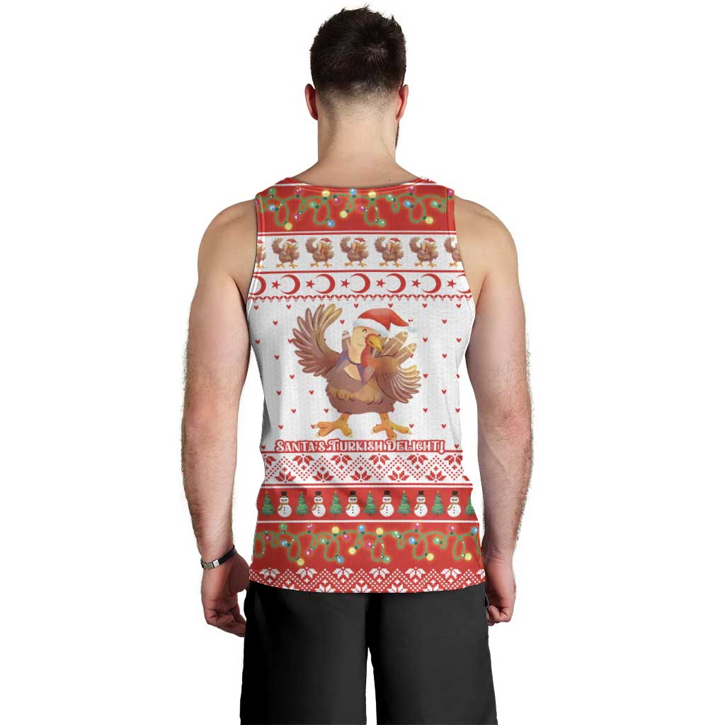 Turkey Christmas Men Tank Top with Santa Turkey Red Crescent Pattern Snowmen and Festive Lights - Wonder Print Shop