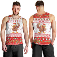 Turkey Christmas Men Tank Top with Santa Turkey Red Crescent Pattern Snowmen and Festive Lights - Wonder Print Shop