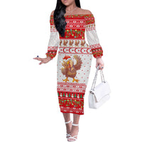 Turkey Christmas Off The Shoulder Long Sleeve Dress with Santa Turkey Red Crescent Pattern Snowmen and Festive Lights - Wonder Print Shop