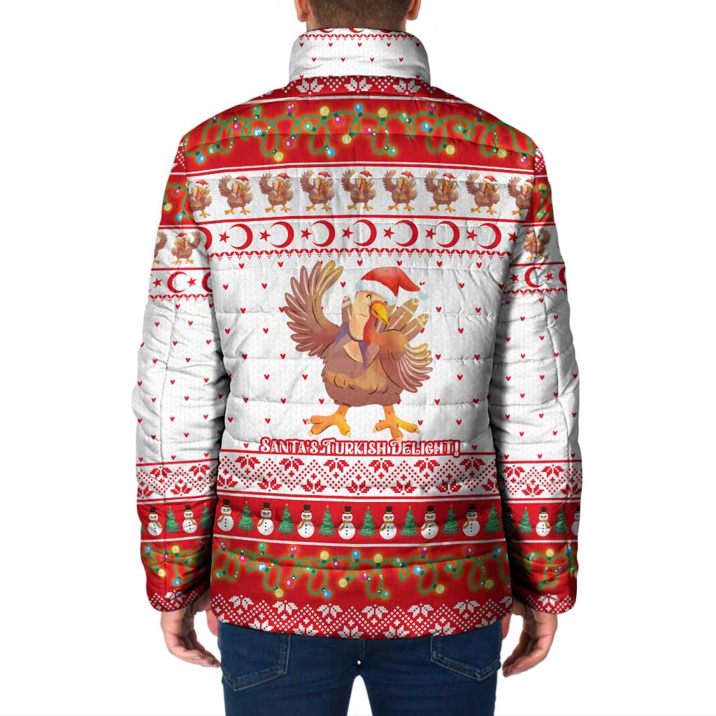 Turkey Christmas Padded Jacket with Santa Turkey Red Crescent Pattern Snowmen and Festive Lights - Wonder Print Shop